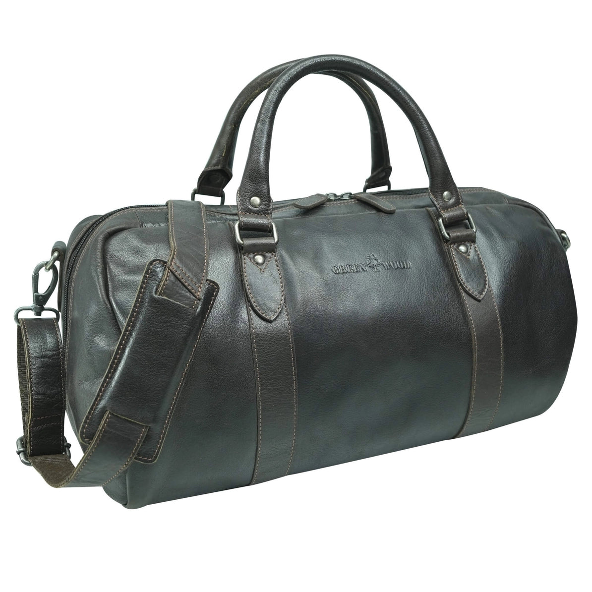 Greenwood Dufflebag i brunt läder baksida