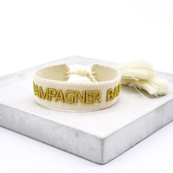 CHAMPAGNE BABY uttalande armband vävt, broderat image 0