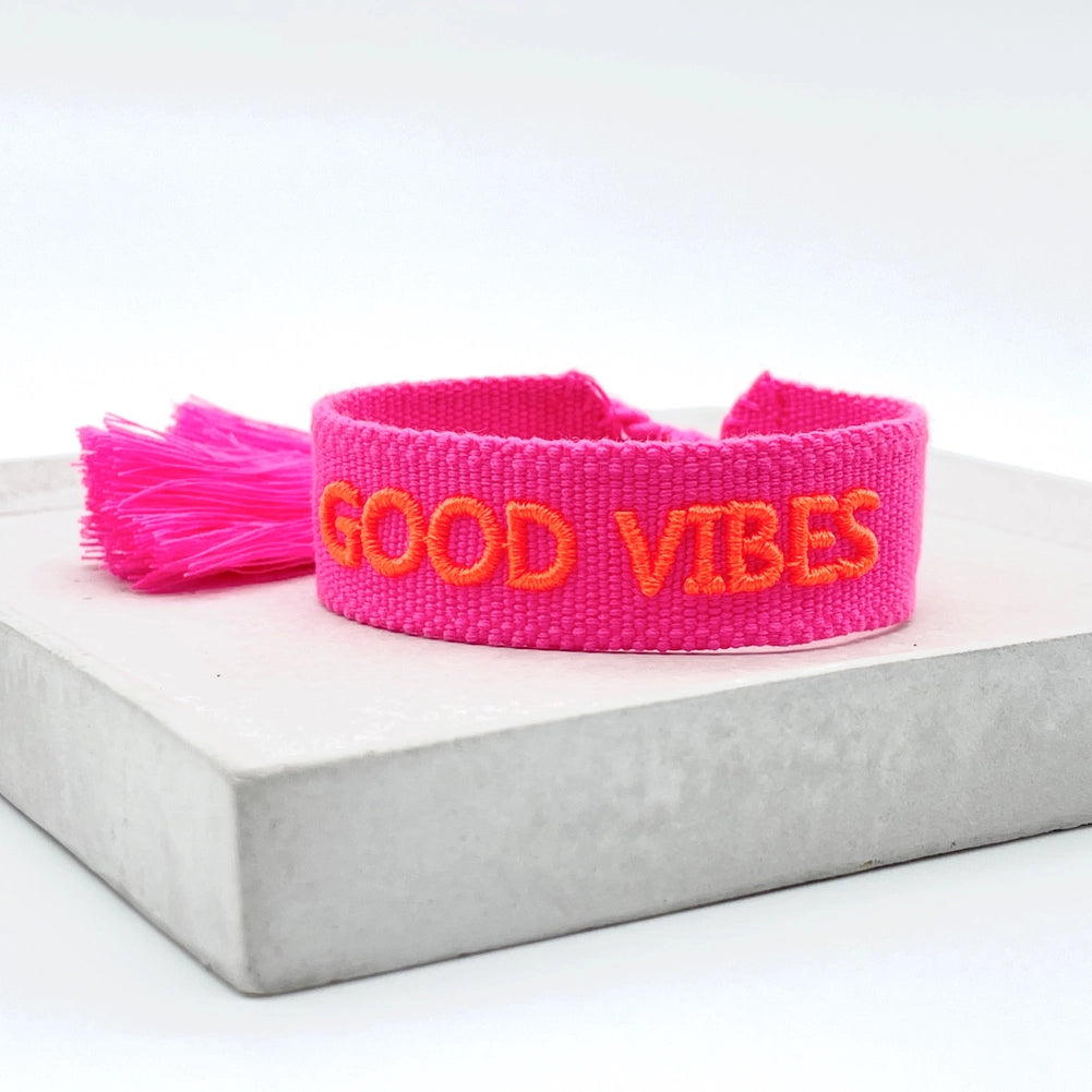 GOOD VIBES neon uttalande armband vävt, broderat image 2