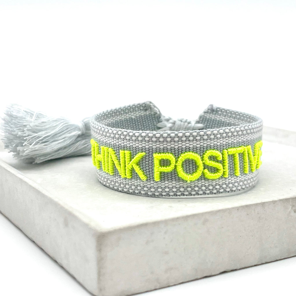 THINK POSITIVE uttalande budskaps armband vävt, broderat image 1