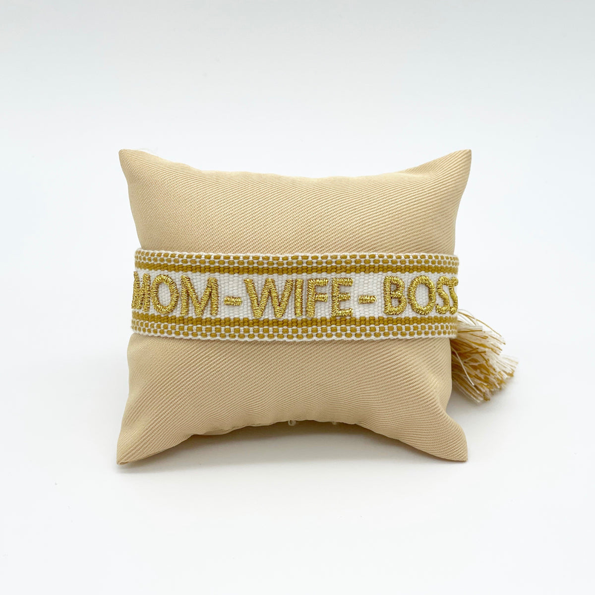 MOM WIFE BOSS uttalande armband vävt, broderat image 0