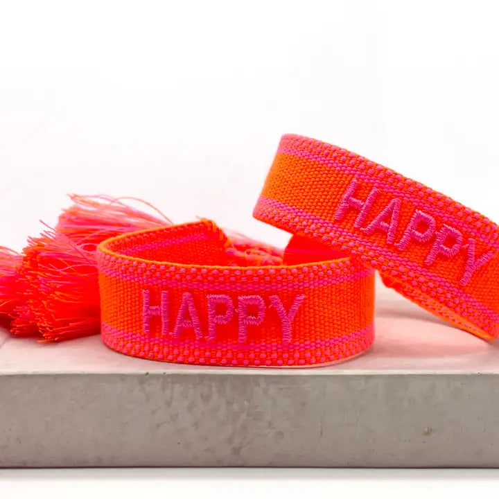 HAPPY Neon vävt budskapsarmband image 1