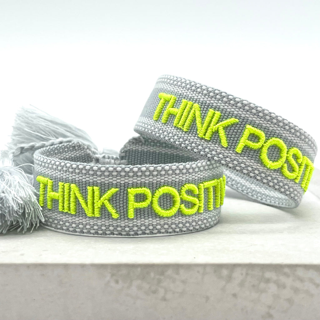 THINK POSITIVE uttalande budskaps armband vävt, broderat image 0