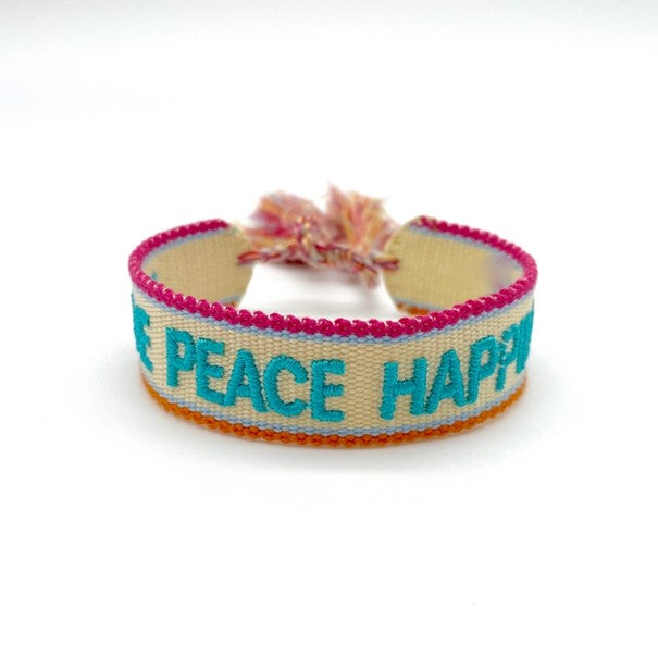 LOVE PEACE HAPPY uttalande armband vävt, broderat image 2