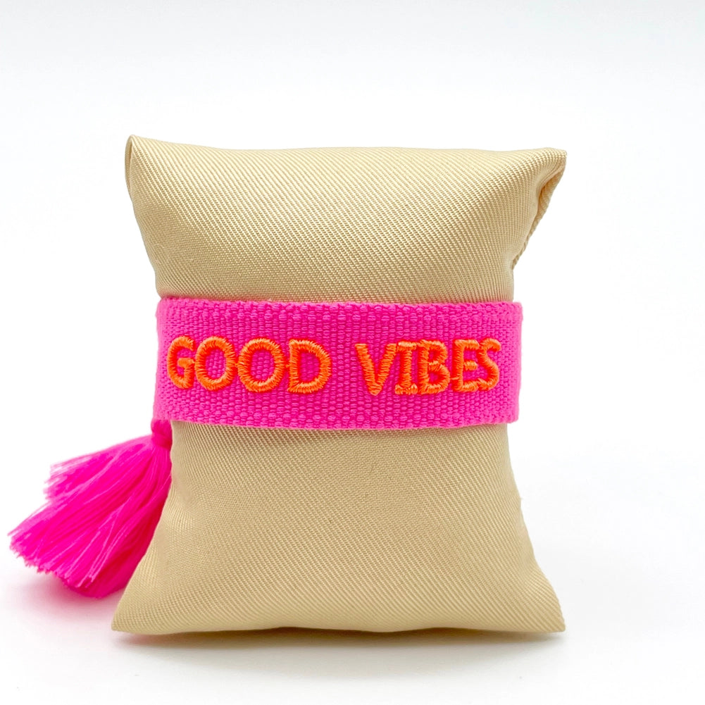 GOOD VIBES neon uttalande armband vävt, broderat image 0