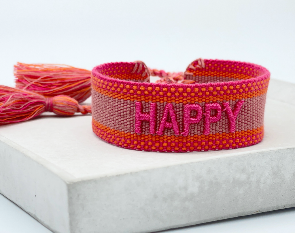 HAPPY uttalande armband vävt, broderat image 1